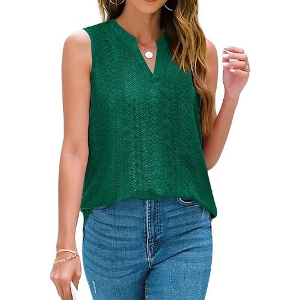 Dark Green Sleeveless V Neck Tank Top